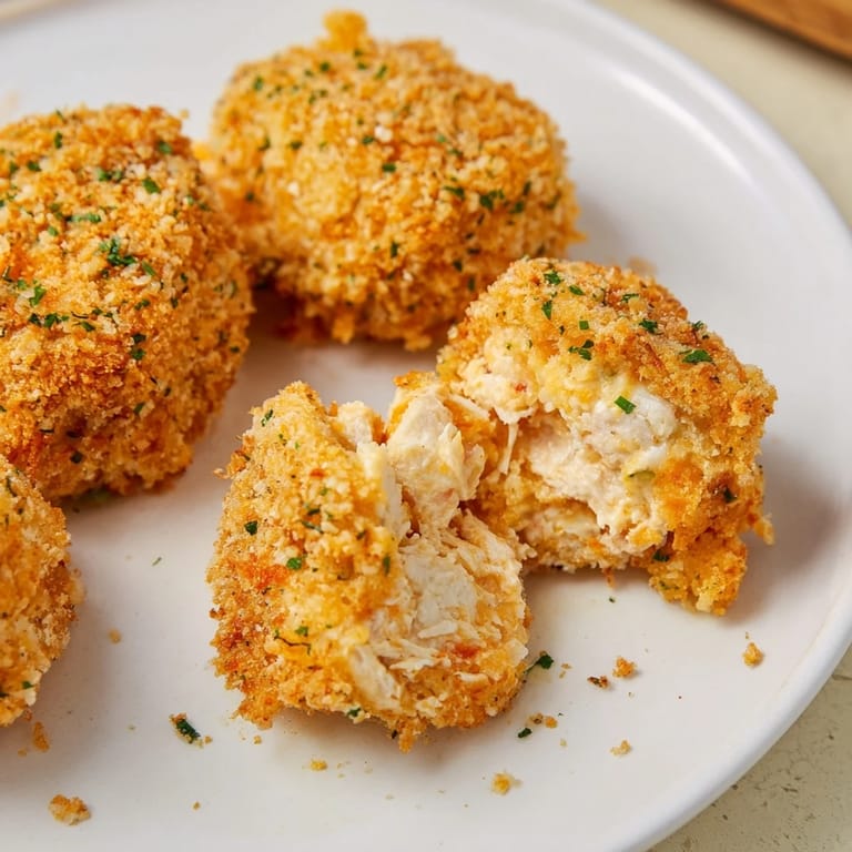 Close-up of perfectly air-fried spicy ranch chicken croquettes, showing a delicious, hearty appetizer.