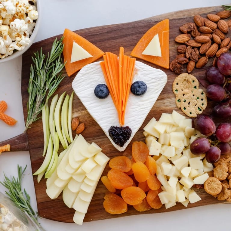 Arranging the Whimsical Fox Fall Treat Board highlights textures: crisp crackers, creamy cheeses, and fresh seasonal fruits.