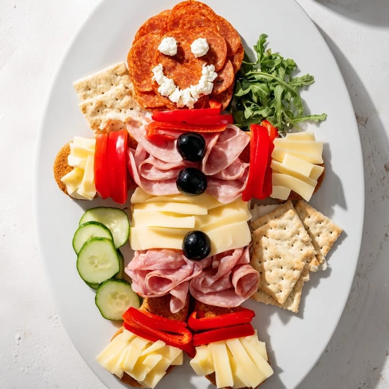 This beautiful gingerbread man charcuterie board offers a delicious variety of savory meats and cheeses for a party.