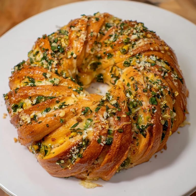 Pull-apart Savory Wreath featuring olives and herbs, baked to a perfect, inviting golden brown.