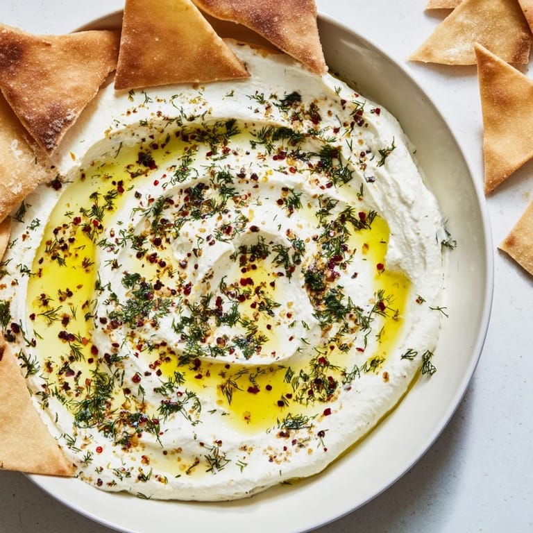 Golden honey cascades over this vibrant Angel Wings Whipped Feta Dip, garnished with fresh herbs.