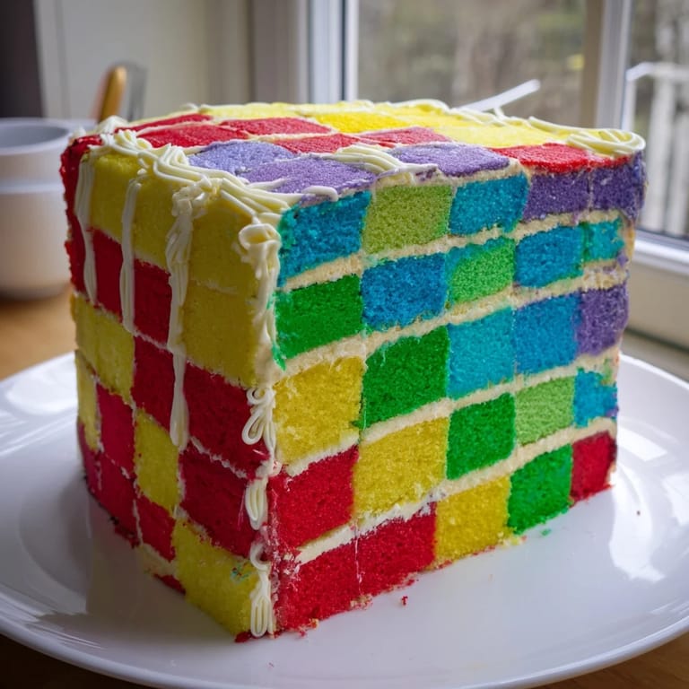 Soft vanilla cake squares form this stunning Cozy Quilt Patchwork Cake; a visual and tasty treat awaits!