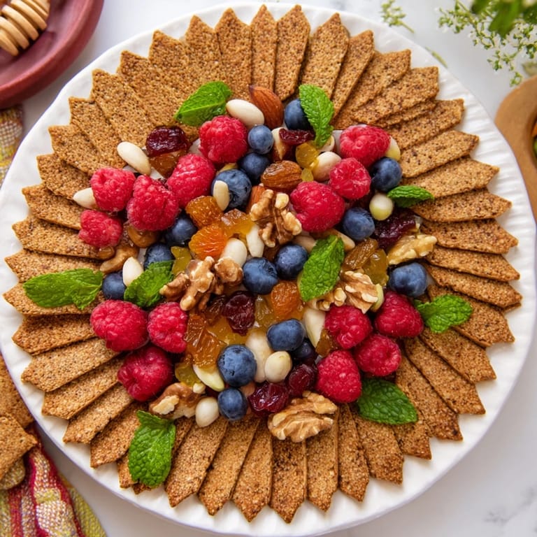 The Picket Fence snack board spilling over with a colorful mix of nuts and juicy fresh fruit, ready to eat.