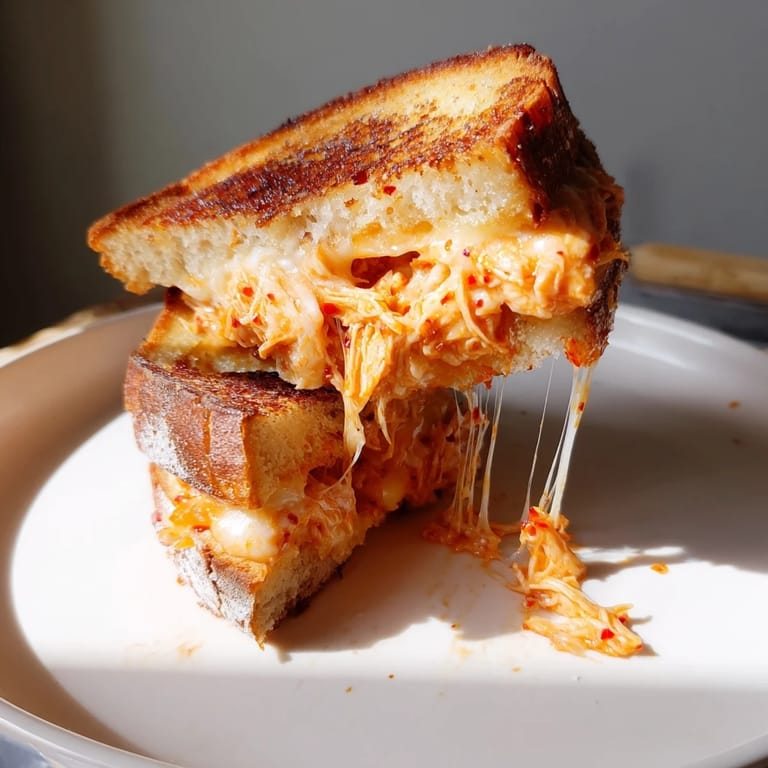 Crispy sourdough sandwich filled with spicy Chili Crisp Honey Chicken, a delicious comfort meal.