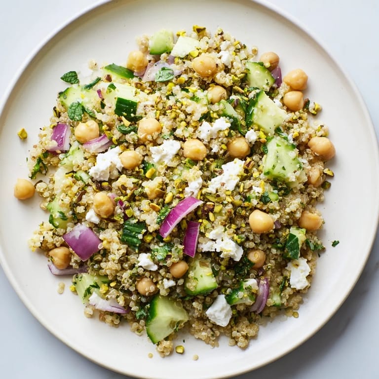 This satisfying Jennifer Aniston Salad boasts a vibrant medley of textures, including crunchy nuts and quinoa.
