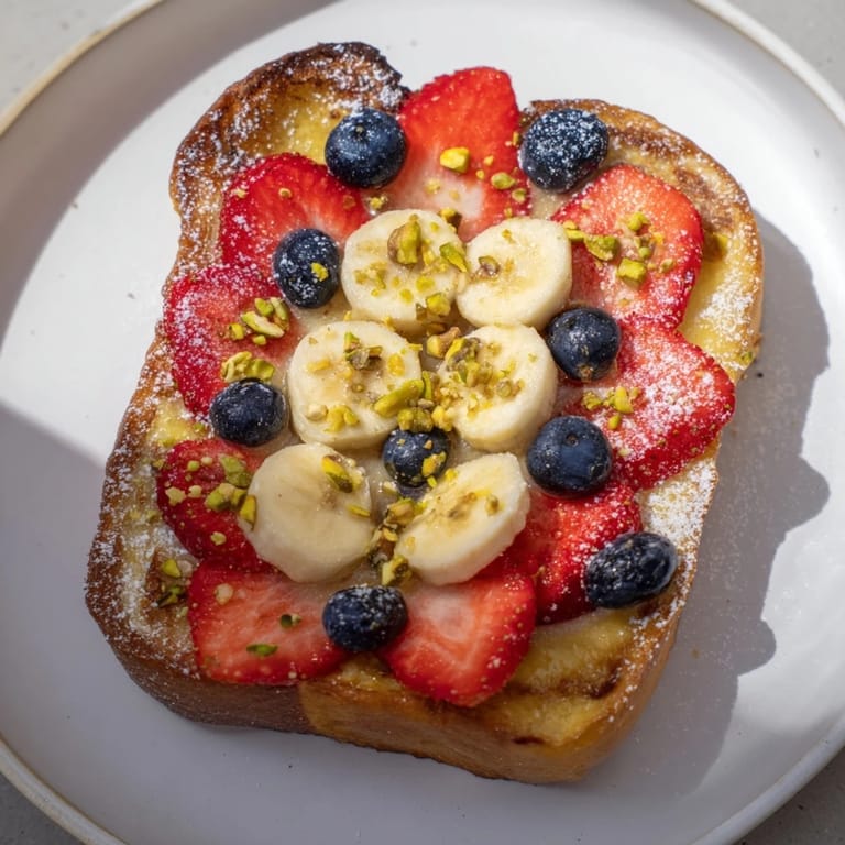 Delicious, homemade yogurt toast: a sweet breakfast with a custard filling and ripe banana slices.