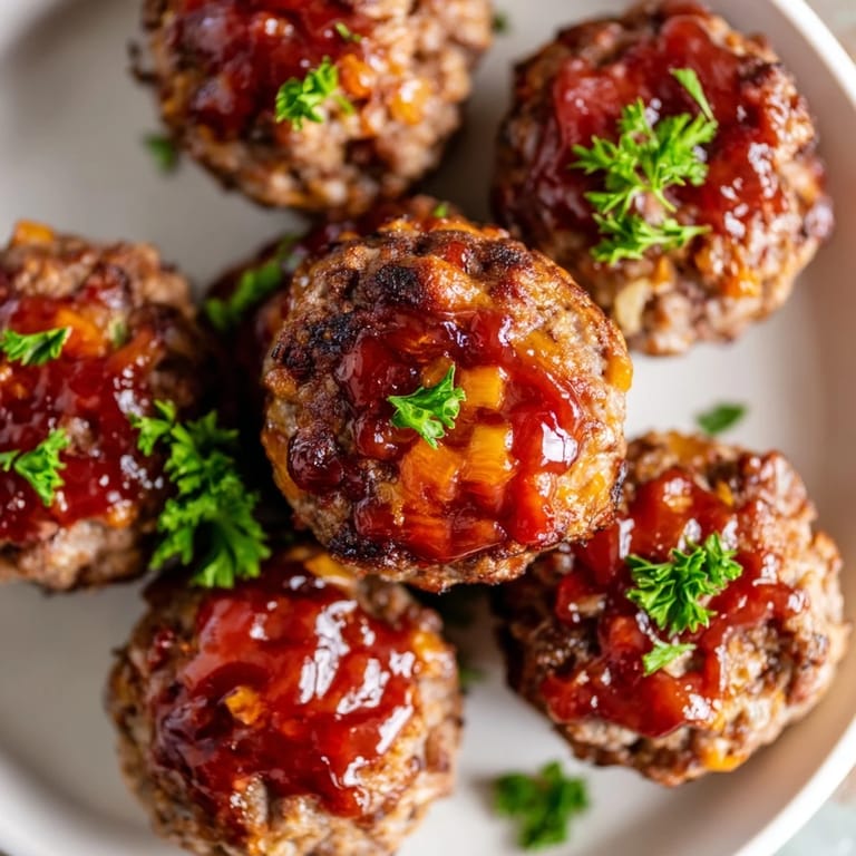 Close-up of perfectly baked mini meatloaf bites, savory and topped with a tangy maple glaze.