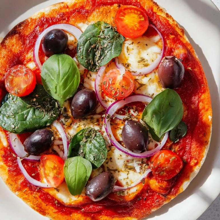 A close-up of a delicious, homemade Tortilla Pizza, ready to eat with flavorful ingredients.