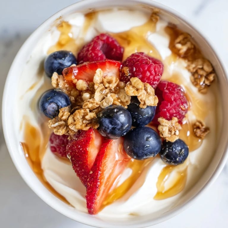 That delicious Cottage Cheese Hot Honey Bowl looks inviting with its colorful berries and sweet, spicy drizzle.