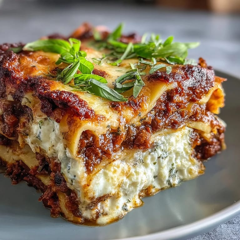 A rustic One-Pan Smoky Veggie Lentil Lasagne slice on a plate with a side salad and crusty bread.