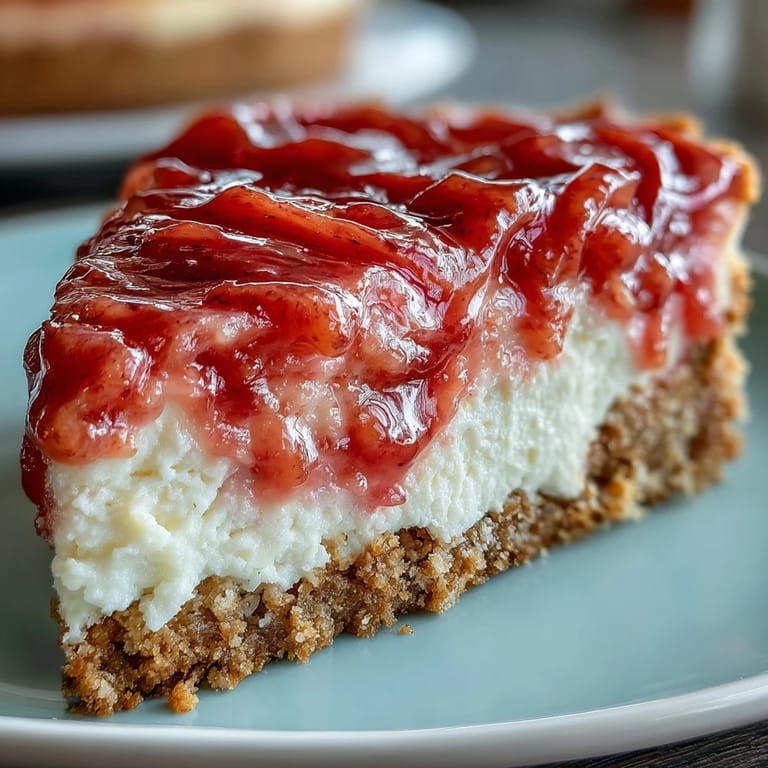 The no-bake dessert reveals creamy layers and a vibrant pink guava swirl topping.