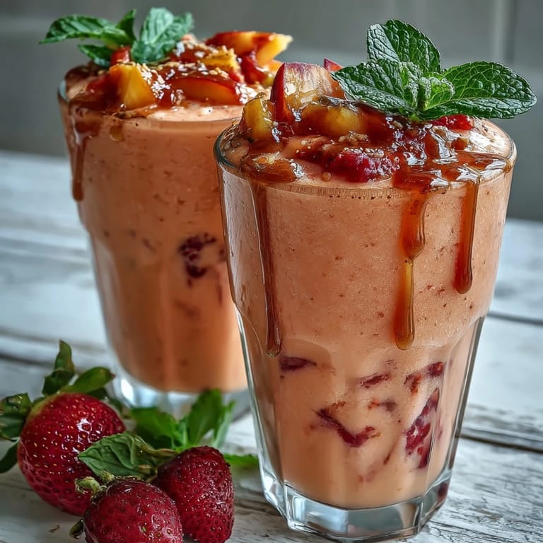 Blending sweet guava juice, creamy Greek yogurt, and honey with colorful frozen fruit for a refreshing, healthy sip. 