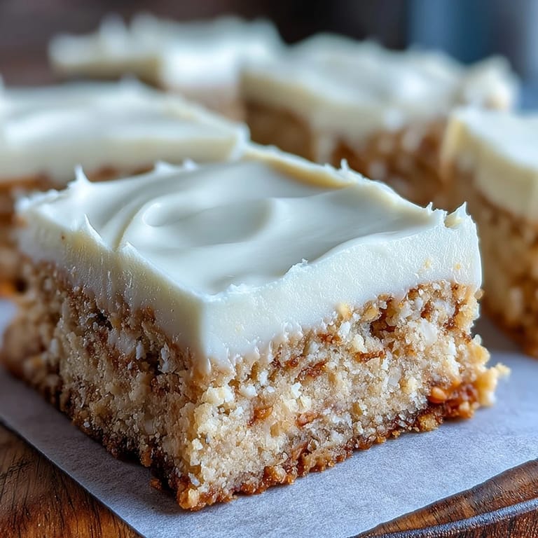 Freshly baked Almond Flour Sugar Cookie Bars with a chewy texture and sweet vanilla frosting for a gluten-free treat.