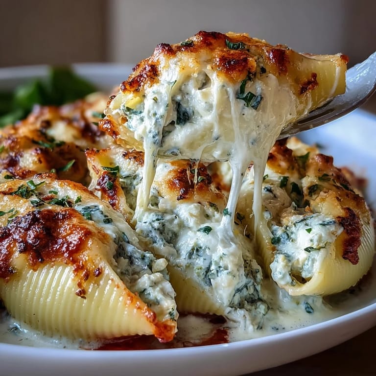 Pesto Chicken Stuffed Shells Lite served hot beside a crisp green salad, ready to enjoy for dinner.