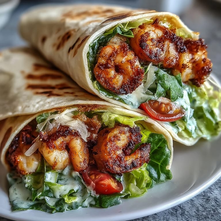 Chopped romaine and juicy grilled shrimp stuffed in a warm flour tortilla for easy Grilled Shrimp Caesar Wraps.