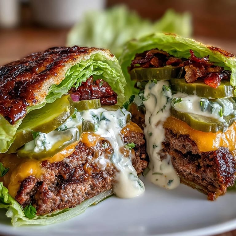 Low-carb cheeseburger lettuce wraps featuring tender beef, melted cheese, crunchy lettuce, and a zesty secret sauce for a satisfying keto meal.