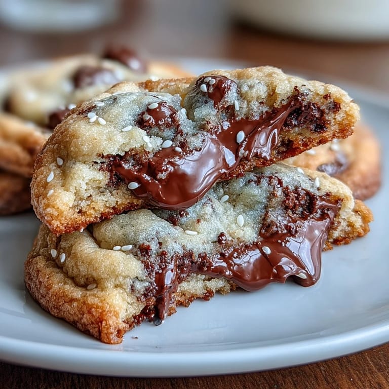 Chewy cookies with a nutty tahini base, studded with melty dark chocolate chips and sesame seeds.