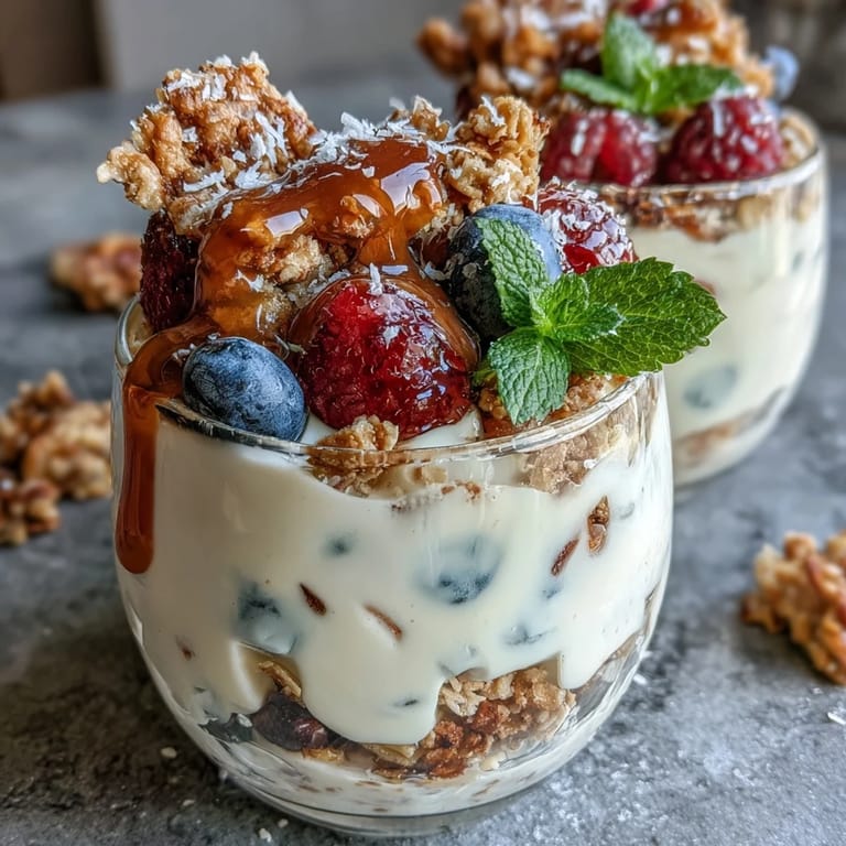 DIY yogurt parfait station with fresh strawberries, blueberries, and kiwi slices, perfect for a festive Mothers Day breakfast.