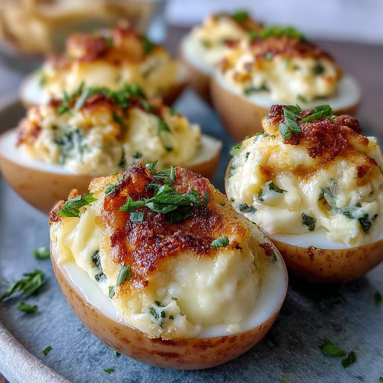 Adorable hatching chick deviled eggs decorated with carrot beaks and feet, fun party snack for spring.
