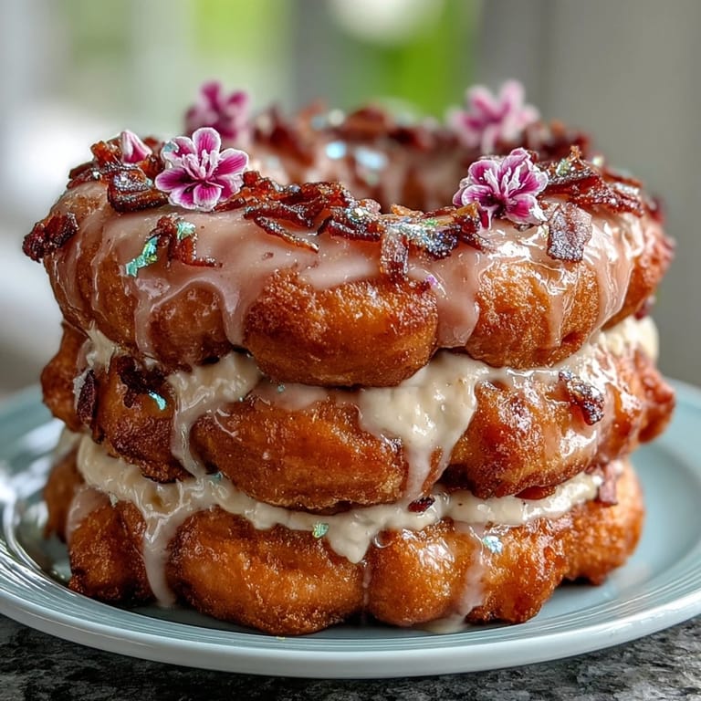 Whimsical donut centerpiece featuring pastel mini donuts and fresh edible blooms, ideal for festive gatherings.