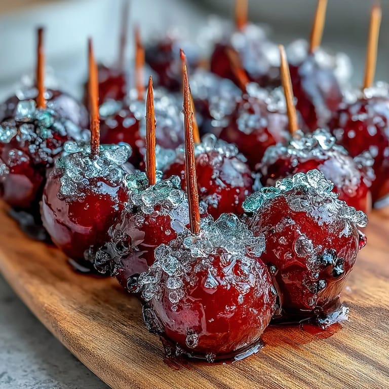 Vibrant red and green grapes threaded on skewers, rolled in tangy lime sugar and frozen for a cool, sweet bite.