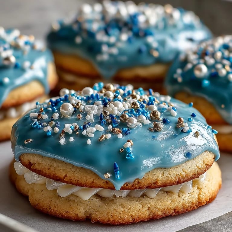 Pure Vanilla Cookie Run Kingdom sugar cookies with royal icing, featuring vibrant blue, white, and gold details inspired by the game character.
