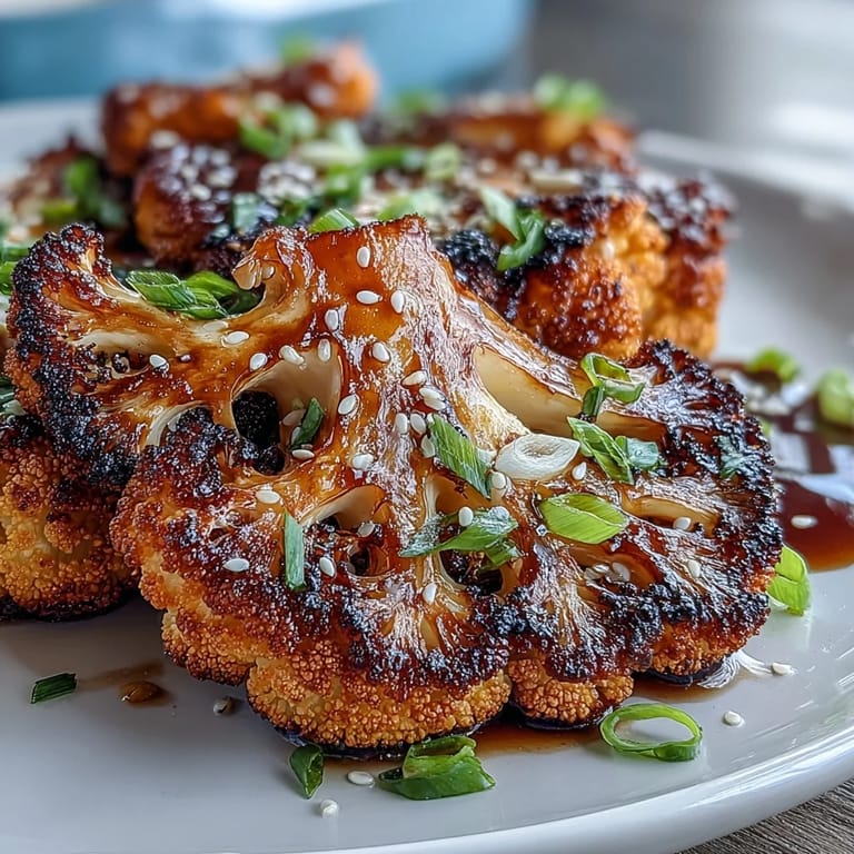 Savory teriyaki-glazed cauliflower steaks, tender and caramelized, served as a satisfying plant-based entrée.