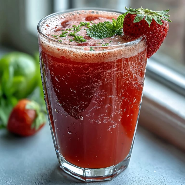 Homemade strawberry agua fresca in a clear pitcher, garnished with mint and berries, ideal for gatherings.