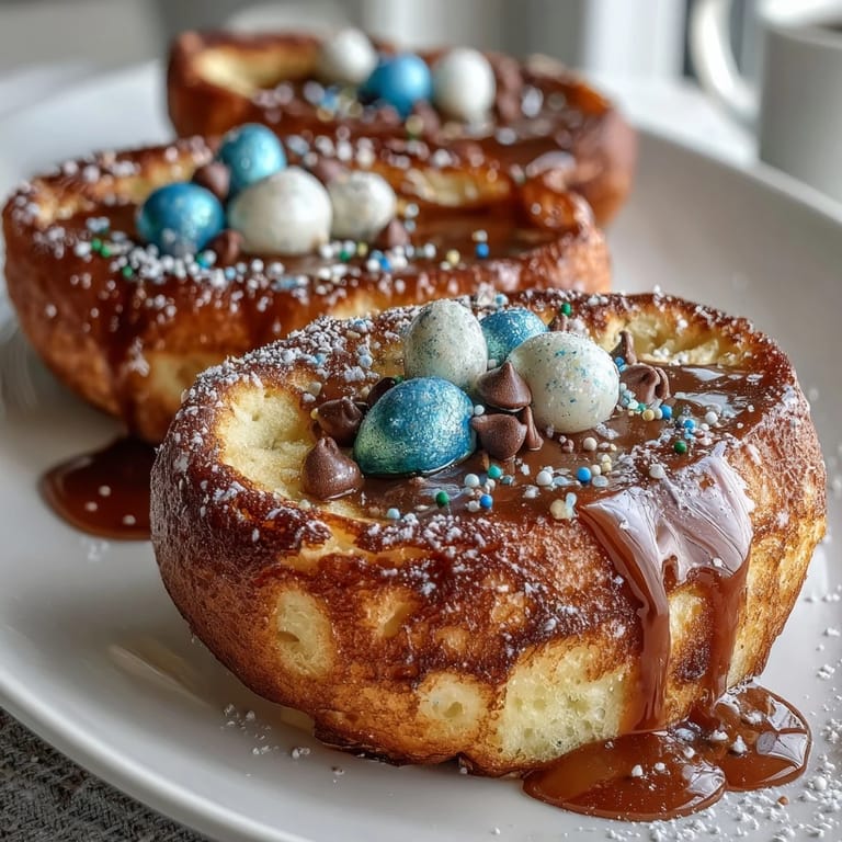 Brightly colored Easter egg pancakes with vibrant glaze and fresh fruit toppings, perfect for a fun holiday brunch.