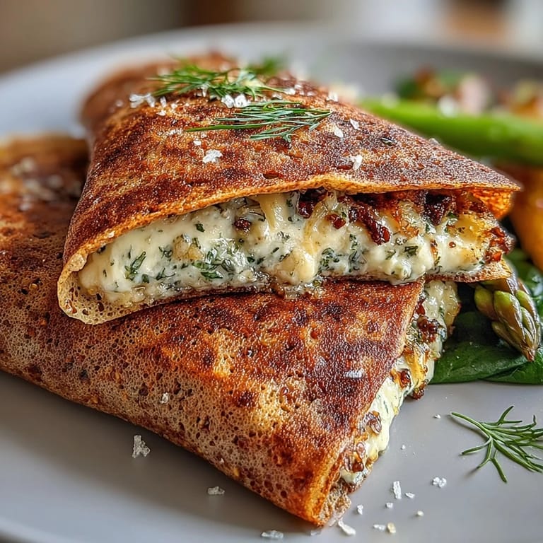 Light and delicate buckwheat crepes stuffed with seasonal vegetables and lemon-herb cheese, perfect for a spring lunch.