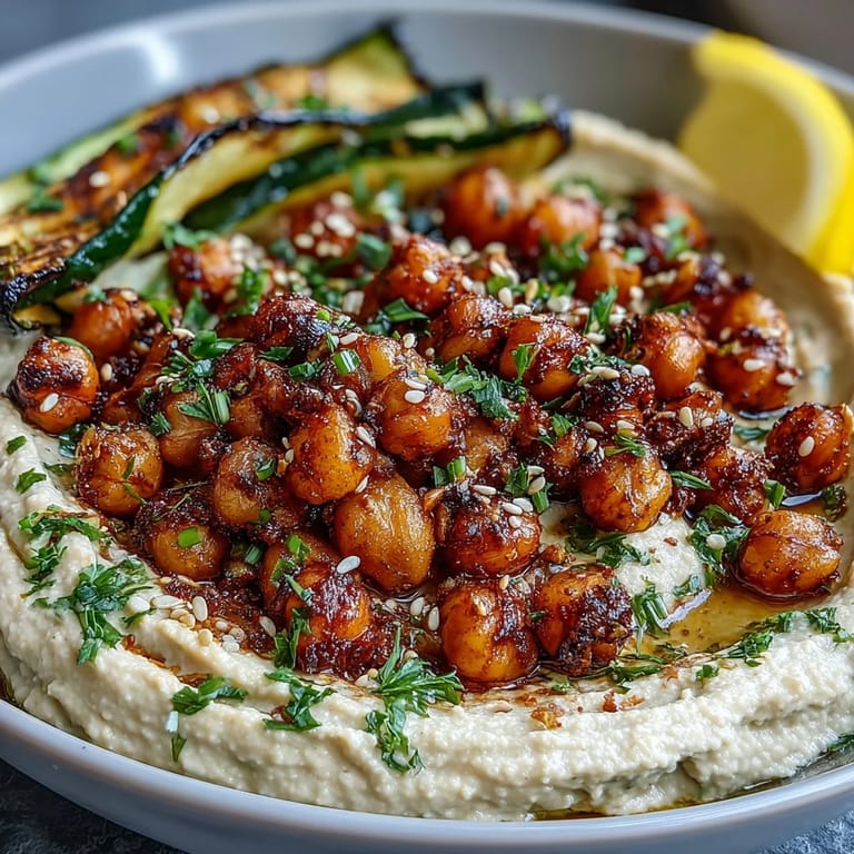 Mediterranean-inspired crispy chickpea bowls with golden roasted chickpeas, creamy hummus, and charred vegetables.