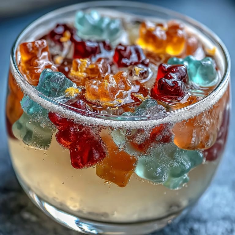 Close-up of Gummy Bear Lemonade Jelly Cups, featuring suspended gummy bears in jiggly lemon layers.