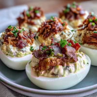 Cute deviled egg chicks with carrot beaks and black peppercorn eyes, perfect Easter appetizer for kids.