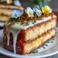 Spring Naked Cake with Edible Flowers and Lemon Curd, a light layer cake topped with whipped cream and fresh edible blossoms for a stunning dessert.