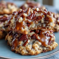 Decadent butter pecan cookies with gooey caramel swirl, loaded with toasted pecans for rich, nutty flavor.  