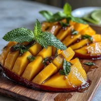 Vibrant tropical fruit display with ripe mangoes, pineapples, and colorful fruits arranged on a platter for summer gatherings.