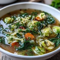 Spring Detox Cabbage Soup with vibrant green cabbage, carrots, and zucchini in a nourishing turmeric broth.